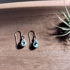 Teardrop Faceted Blue Topaz Silver Dangle Earrings, "Blue Droplets"